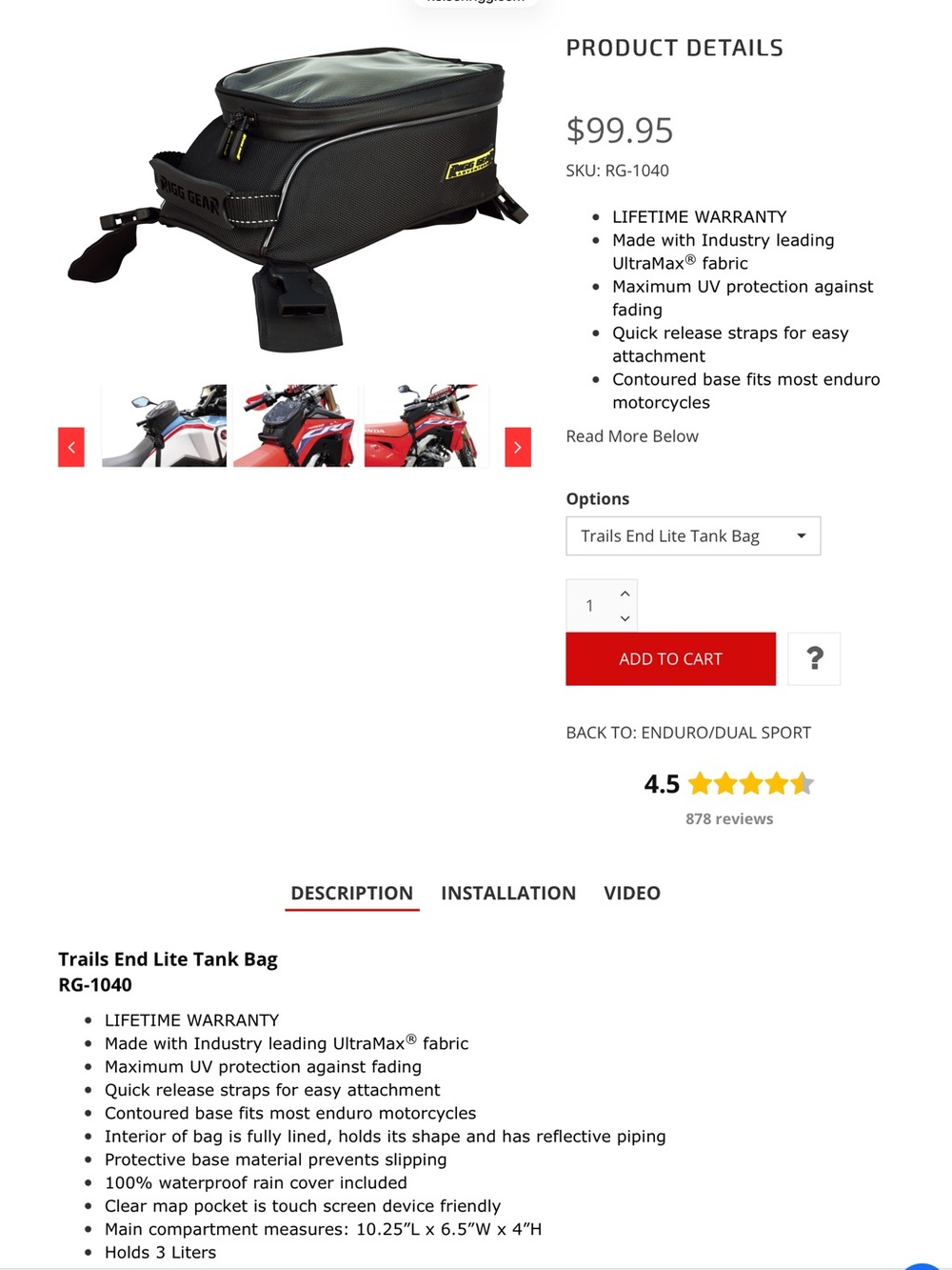 Nelson Rigg Trails End Lite Tank Bag - Black by Ogio